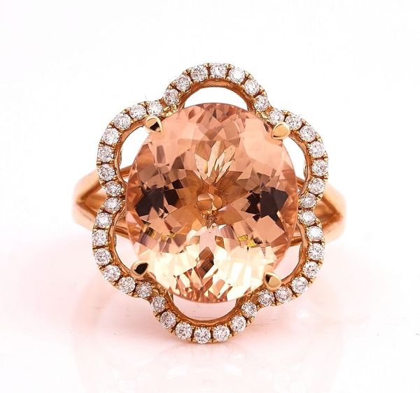 A ROSE GOLD, MORGANITE AND DIAMOND RING