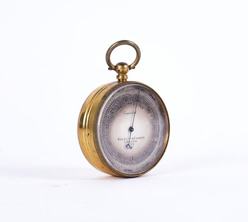 A NEGRETTI & ZAMBRA POCKET BAROMETER, CASED