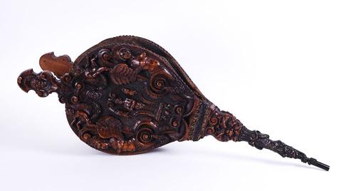 A PAIR OF RENAISSANCE REVIVAL CARVED WALNUT BELLOWS