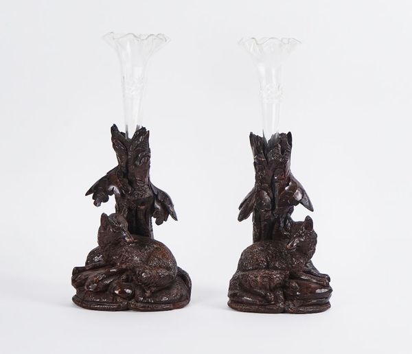 A PAIR OF ‘BLACK FOREST’ CARVED SPILL VASES (2)