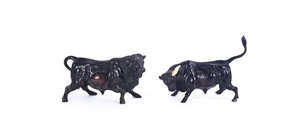 TWO PATINATED BRONZE MODELS OF BULLS