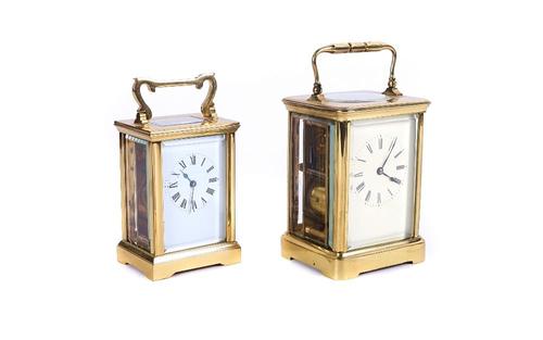 A FRENCH BRASS CARRIAGE CLOCK AND ANOTHER (2)