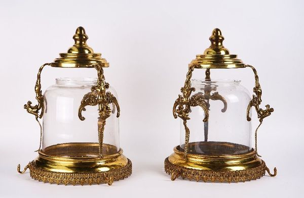 A PAIR OF GILT BRASS WINGED GRIFFIN HALL LANTERNS (2)