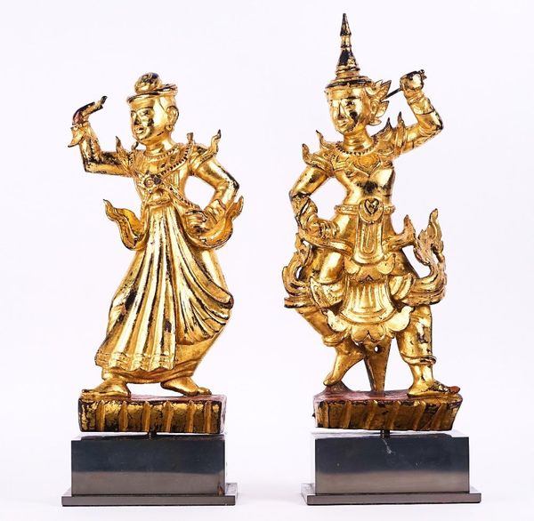 A PAIR OF SOUTH-EAST ASIAN GILTWOOD FIGURES OF DANCERS (2)