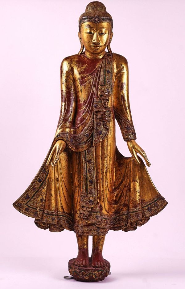 A SOUTH-EAST ASIAN GILTWOOD STANDING BUDDHA FIGURE