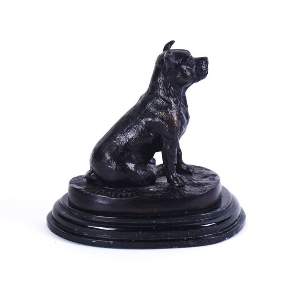 A PATINATED BRONZE SCULPTURE OF A STAFFORDSHIRE BULL TERRIER