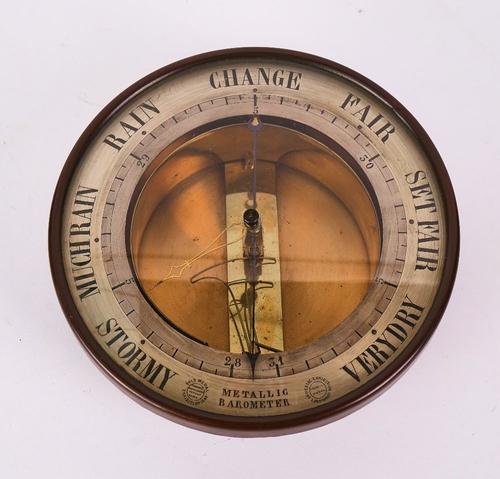 A VICTORIAN BRASS METALLIC BAROMETER