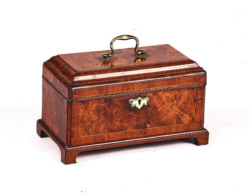 A MID-18TH CENTURY INLAID FIGURED WALNUT CADDY TOPPED BOX