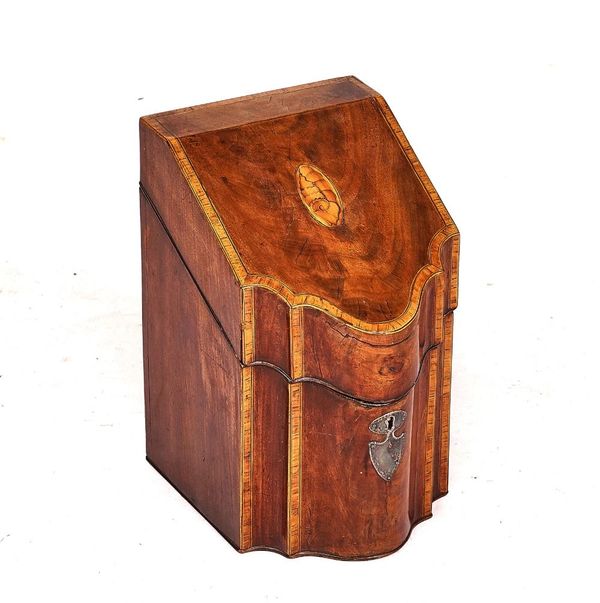 A GEORGE III INLAID MAHOGANY SLOPE FRONT KNIFE BOX