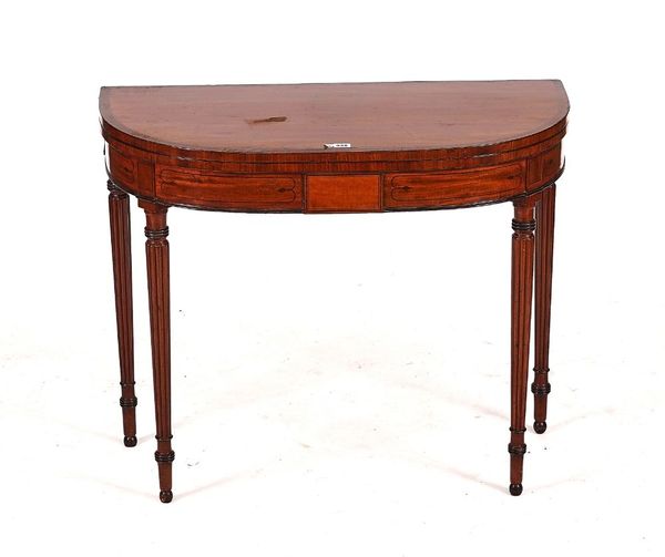 A GEORGE III  ROSEWOOD BANDED MAHOGANY ‘D’ SHAPED CARD TABLE