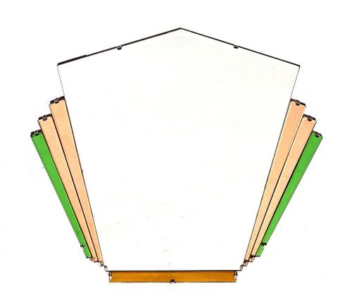 AN ART DECO FOUR COLOURED GLASS BEVELLED WALL MIRROR