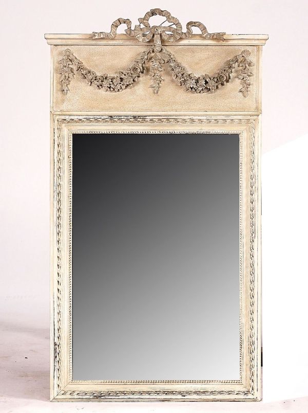 A LATE 19TH CENTURY FRENCH PAINTED TRUMEAU MIRROR