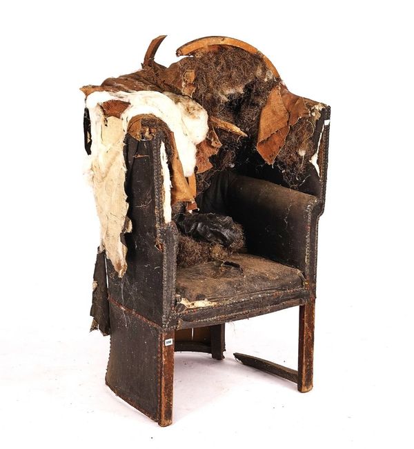 A 19TH CENTURY AND LATER STUDDED UPHOLSTERED PORTER'S CHAIR