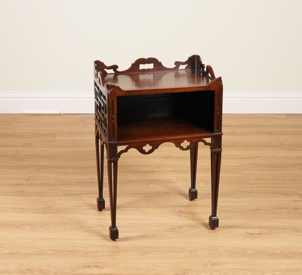 A GEORGE III MAHOGANY FRET CARVED SIDE TABLE