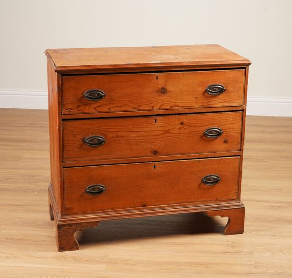 A GEORGE III PINE CHEST OF THREE LONG DRAWERS