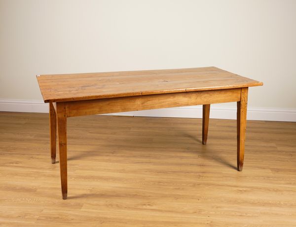 A 19TH CENTURY FRENCH FRUITWOOD PLANK TOP KITCHEN TABLE