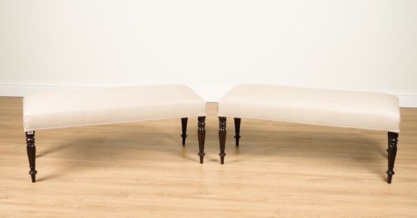 A PAIR OF RECTANGULAR MAHOGANY STOOLS (2)