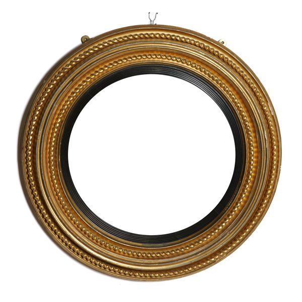 S.LINDSAY; A GEORGE III GILT FRAMED CIRCULAR CONVEX MIRROR