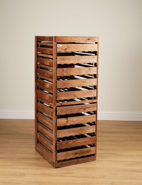 A PINE TEN DRAWER APPLE STORAGE RACK