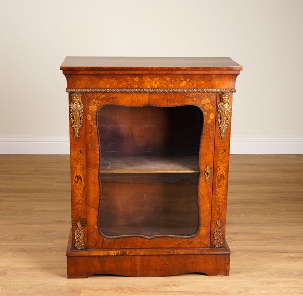 A VICTORIAN GILT-METAL MOUNTED MARQUETRY INLAID WALNUT PIER CABINET