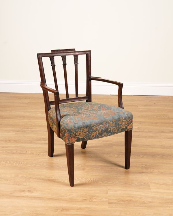 A 19TH CENTURY CHILD’S MAHOGANY FRAMED OPEN ARMCHAIR OF GEORGE III DESIGN