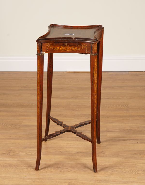 A GEORGE III INLAID MAHOGANY KETTLE STAND WITH BRUSHING SLIDE