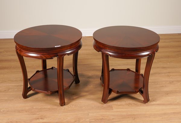 RALPH LAUREN; A PAIR OF RADIAL VENEERED HARDWOOD CIRCULAR OCCASIONAL TABLES (2)