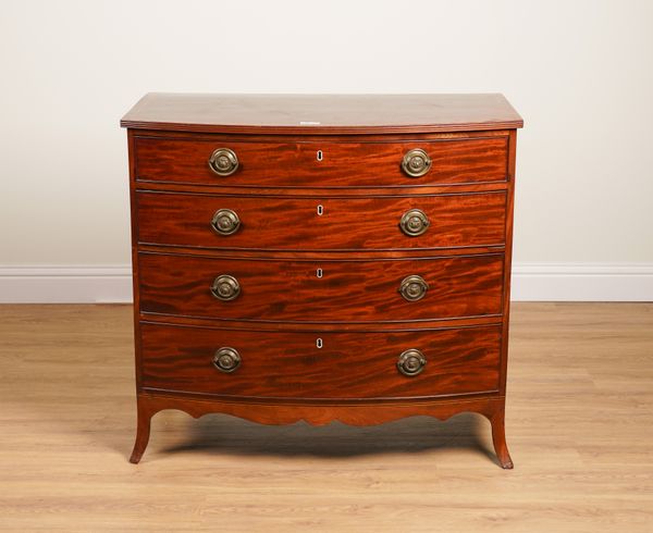 A 19TH CENTURY BOWFRONT INLAID MAHOGANY CHEST OF DRAWERS