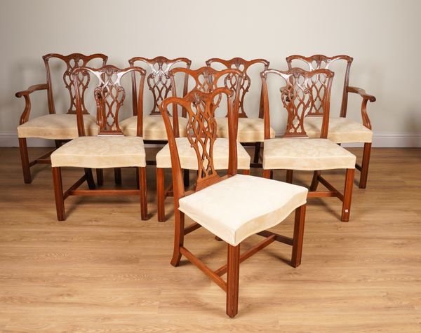 A SET OF EIGHT GEORGE III STYLE PIERCED SPLAT BACK DINING CHAIRS (8)