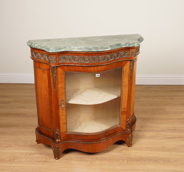 A 20TH CENTURY FRENCH GILT METAL MOUNTED WALNUT GLAZED SINGLE DOOR CABINET