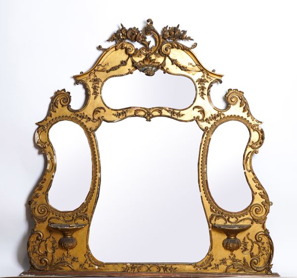 A LATE VICTORIAN ROCOCO REVIVAL GILT FRAMED OVERMANTEL MIRROR