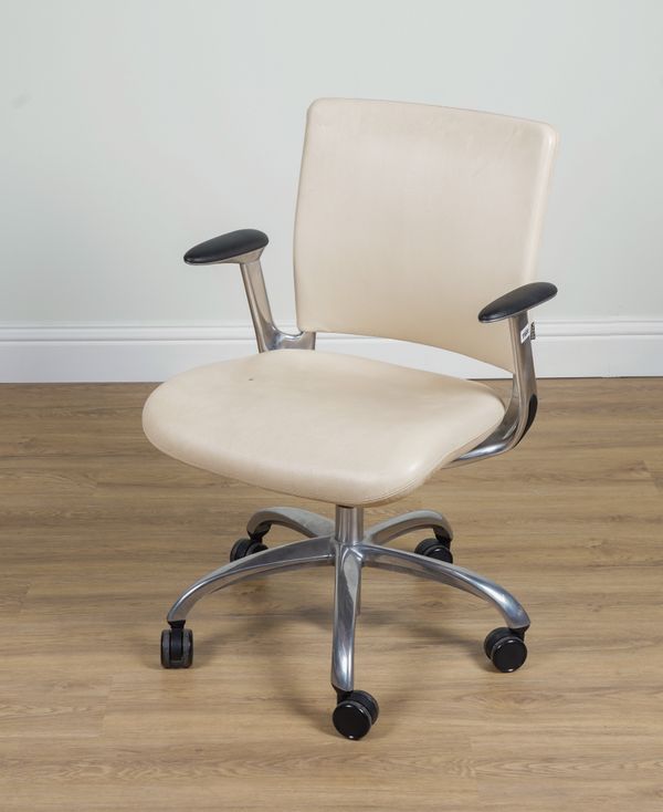 VERCO; A V.SMART CREAM LEATHER UPHOLSTERED OFFICE SWIVEL CHAIR ON POLISHED METAL BASE