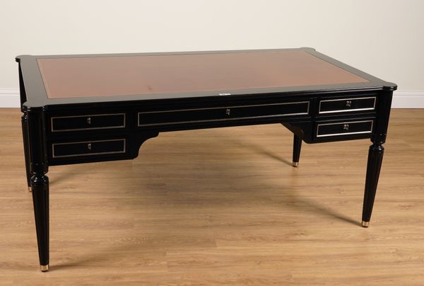 RALPH LAUREN; A BROOK STREET BLACK LACQUER FIVE DRAWER WRITING DESK