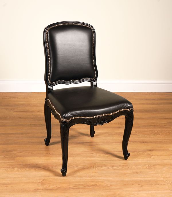 RALPH LAUREN; A CLIVEDON CARVED BLACK LEATHER UPHOLSTERED SINGLE CHAIR