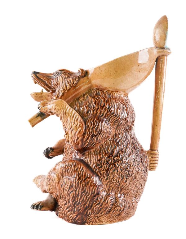 AN ENGLISH MAJOLICA BEAR  JUG