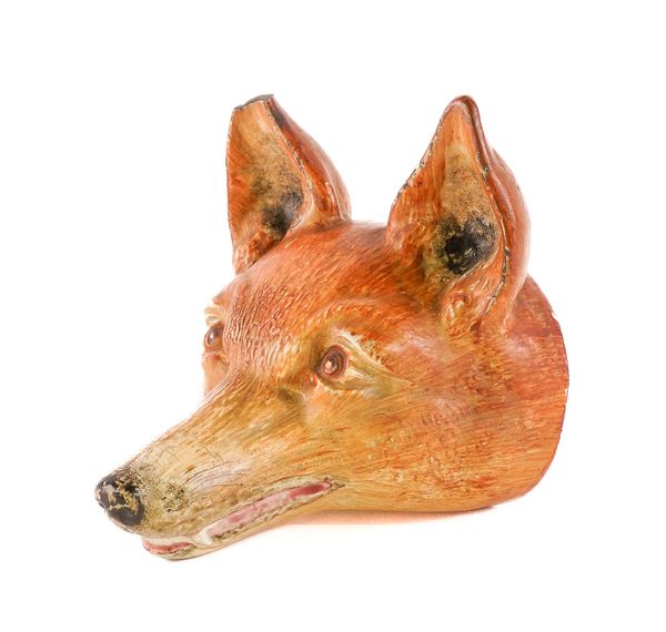 A LARGE STAFFORDSHIRE EARTHENWARE FOX HEAD STIRRUP  CUP