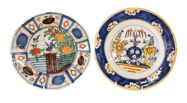 TWO DUTCH DELFT POLYCHROME PLATES (2)