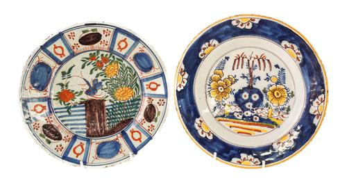 TWO DUTCH DELFT POLYCHROME PLATES (2)