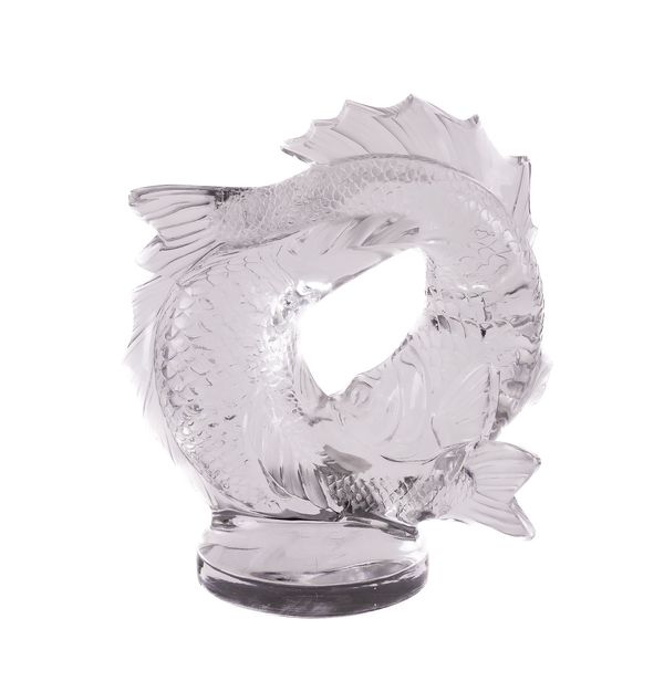 `DEUX POISSONS' A  LALIQUE CRYSTAL DOUBLE FISH SCULPTURE