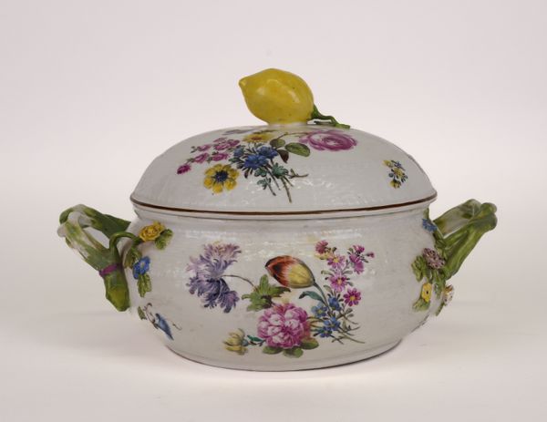 MEISSEN TWO-HANDLED CIRCULAR TUREEN AND COVER (2)