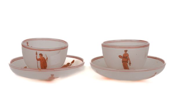 A PAIR OF RICHARDSON'S 'VITRIFIED' SEMI OPAQUE TEABOWLS AND SAUCERS (4)