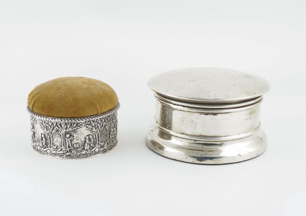 TWO SILVER CIRCULAR BOXES (2)