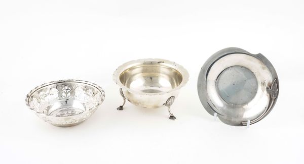 TWO SILVER BOWLS AND A FOREIGN DISH (3)