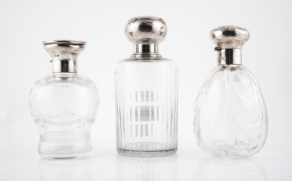 THREE GLASS SCENT BOTTLES (3)