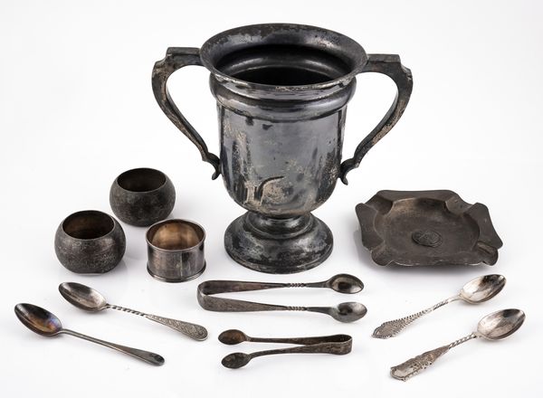 A SILVER TWIN HANDLED TROPHY AND TEN FURTHER ITEMS (11)