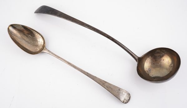 A SILVER SOUP LADLE AND A SILVER STUFFING SPOON (2)