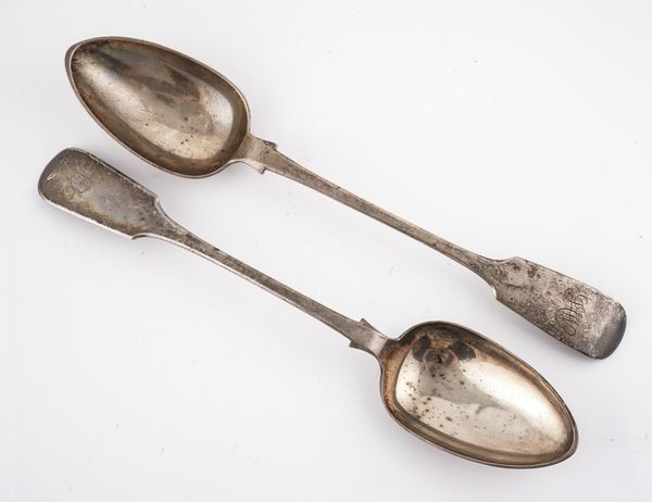 TWO VICTORIAN SILVER BASTING SPOONS (2)