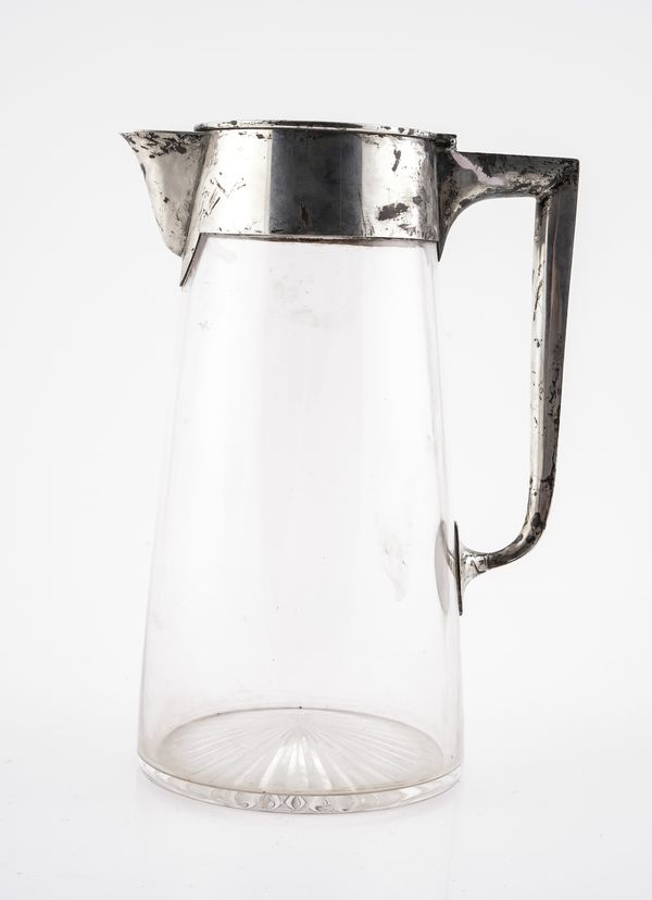 A VICTORIAN SILVER MOUNTED GLASS CLARET JUG