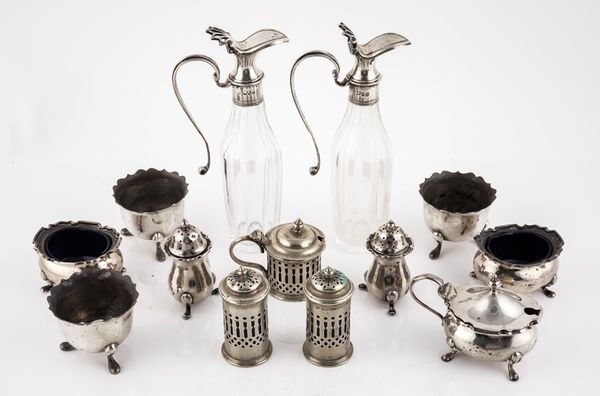 A GROUP OF SILVER AND SILVER MOUNTED CONDIMENTS (13)