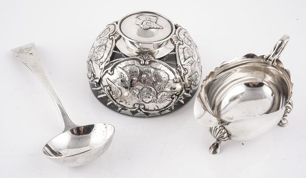 A SILVER MOUNTED INKSTAND AND TWO FURTHER ITEMS. (3)